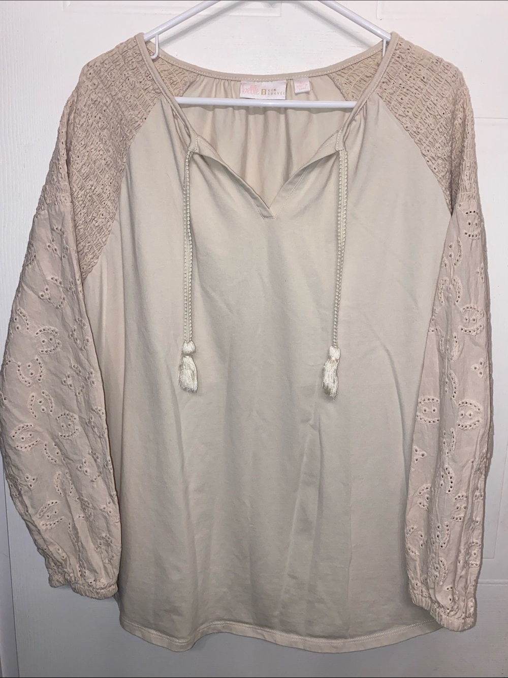 Belle by Kim Gravel Cream Embroidered Lace Sleeve Tunic